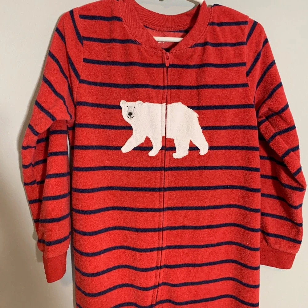 5/$25 Carters Red Navy Stripe Polar Bear Footed Pajamas Sleepers Kids‎ Size 5